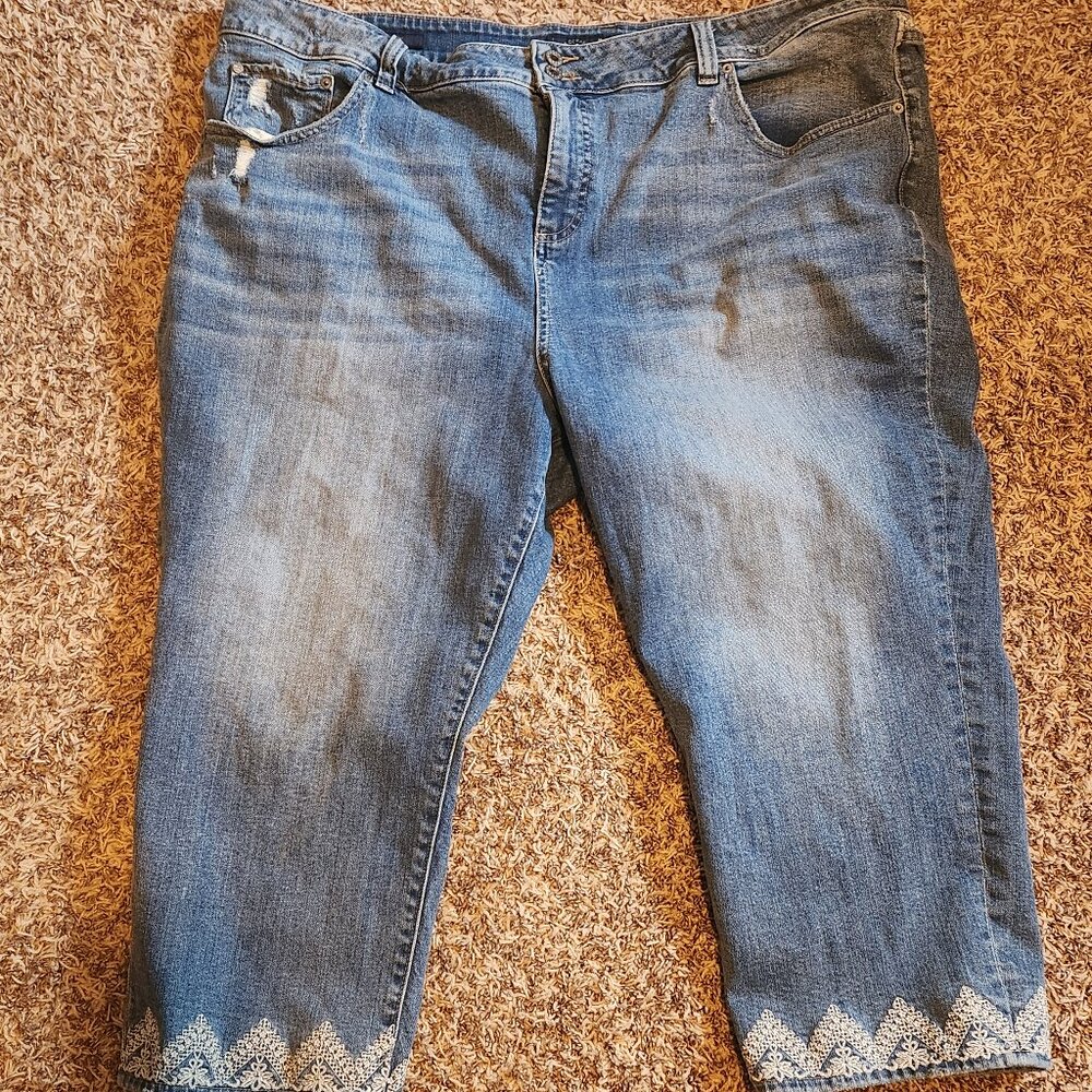 Lucky Brand Embroidered Distressed Crop Denim Jeans Plus Size 24W